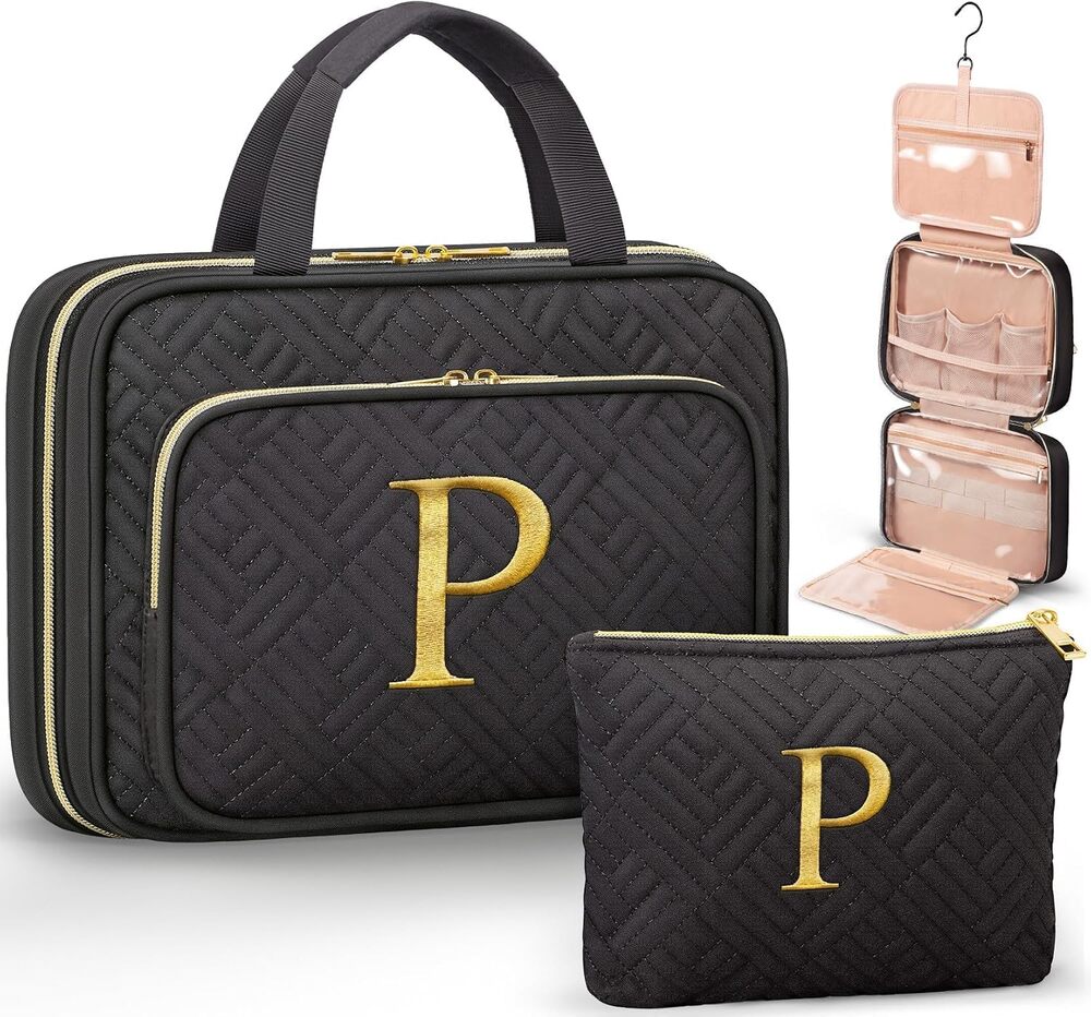 Personalized Hanging Toiletry Makeup Cosmetic Travel Organizer Bag Black New
